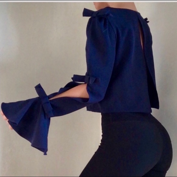 Few Moda Backless Blouse with Bow Accents - Picture 5 of 7